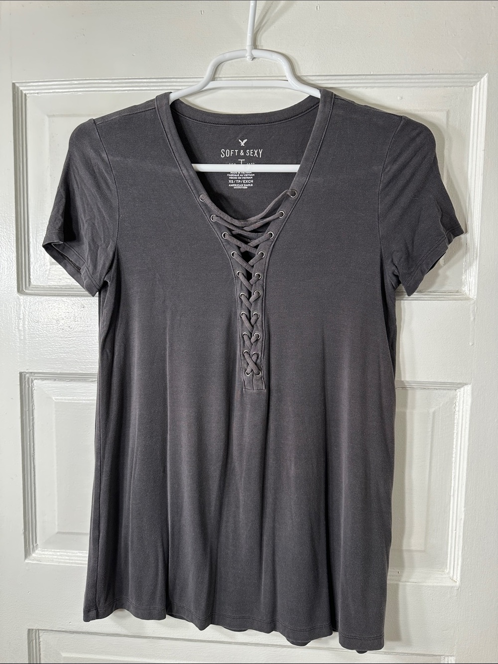 American Eagle Lace-Up V-Neck Tee